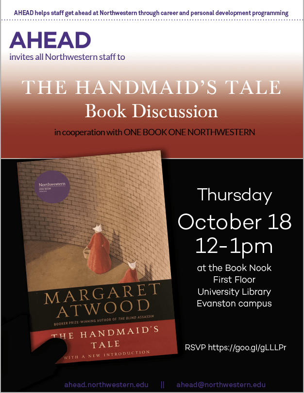 Ahead Flyer for Handmaids Tale Book Discussion October 18, 2018
