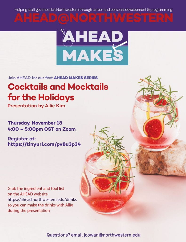 AHEAD flyer for cocktails and mocktails presentation
